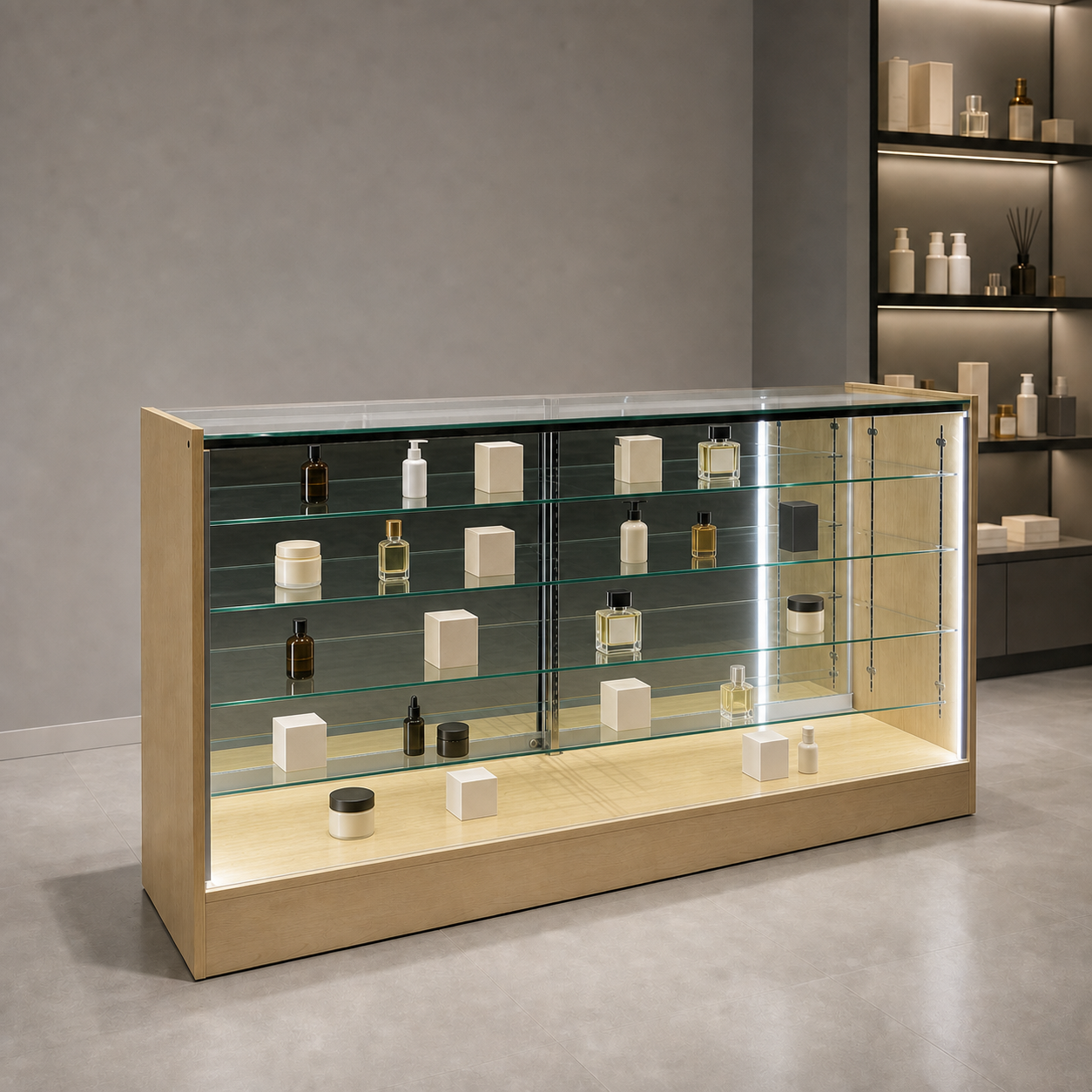 glass-showcase-sd-001-70in-1 70 in. Black Glass Showcase with LED – SD-001 - Image 1