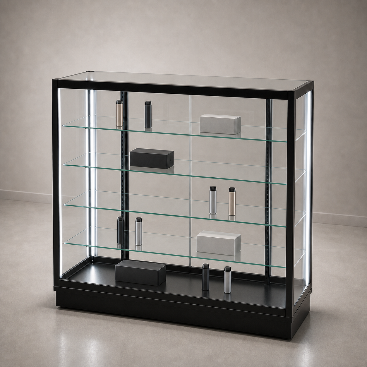 glass-showcase-sd-003-48in-1 48 in. Aluminum-Frame LED Glass Showcase – SD-003 - Image 1