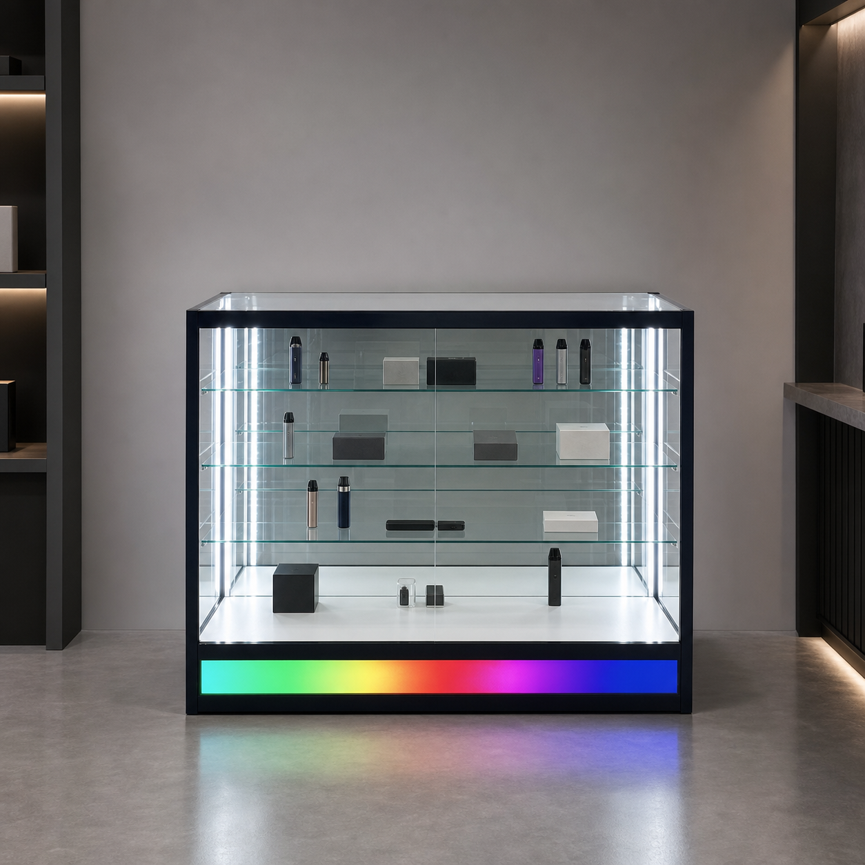 rgb-base-glass-showcase-sd-005-48in-1 48 in. RGB Base-Lighted Glass Showcase – SD-005 - Image 1