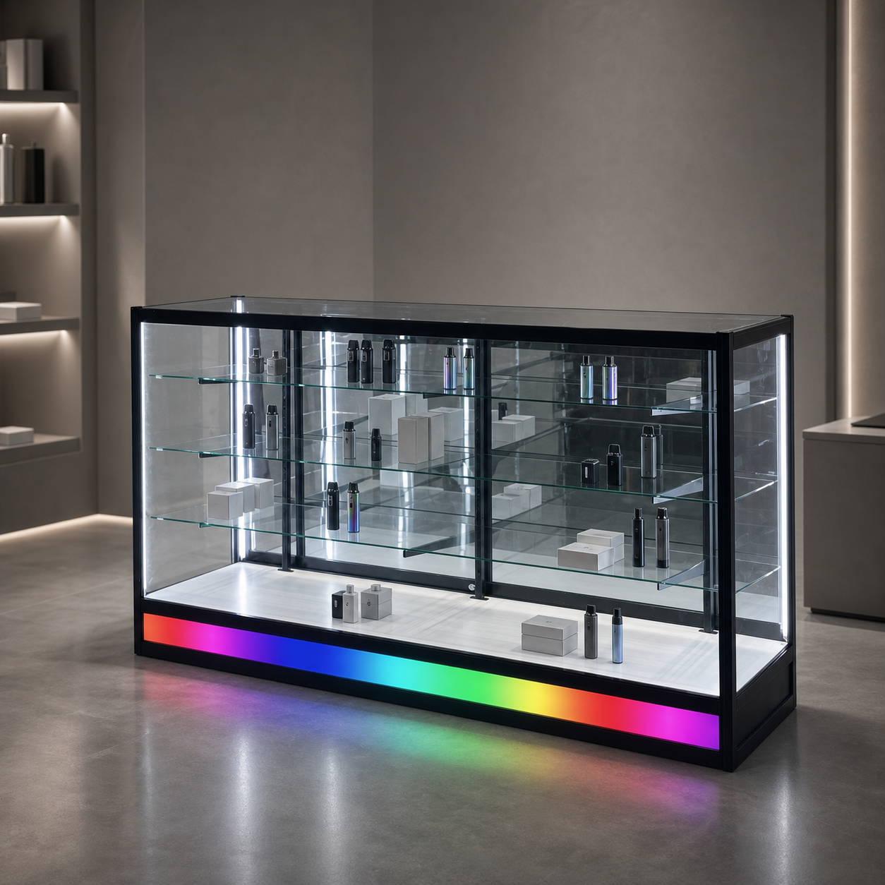 rgb-base-glass-showcase-sd-005-70in-1 70 in. RGB Base-Lighted Glass Showcase – SD-005 - Image 1