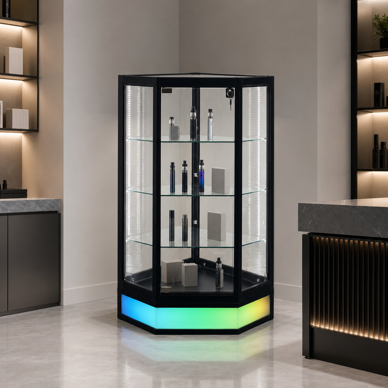 rgb-corner-showcase-sd-04a-18in-1 18 in. RGB Glass Corner Showcase – SD-04A - Image 1