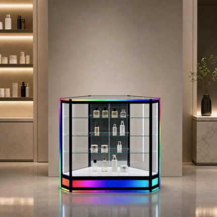 Modular RGB Glass Corner Showcase – SD-04B