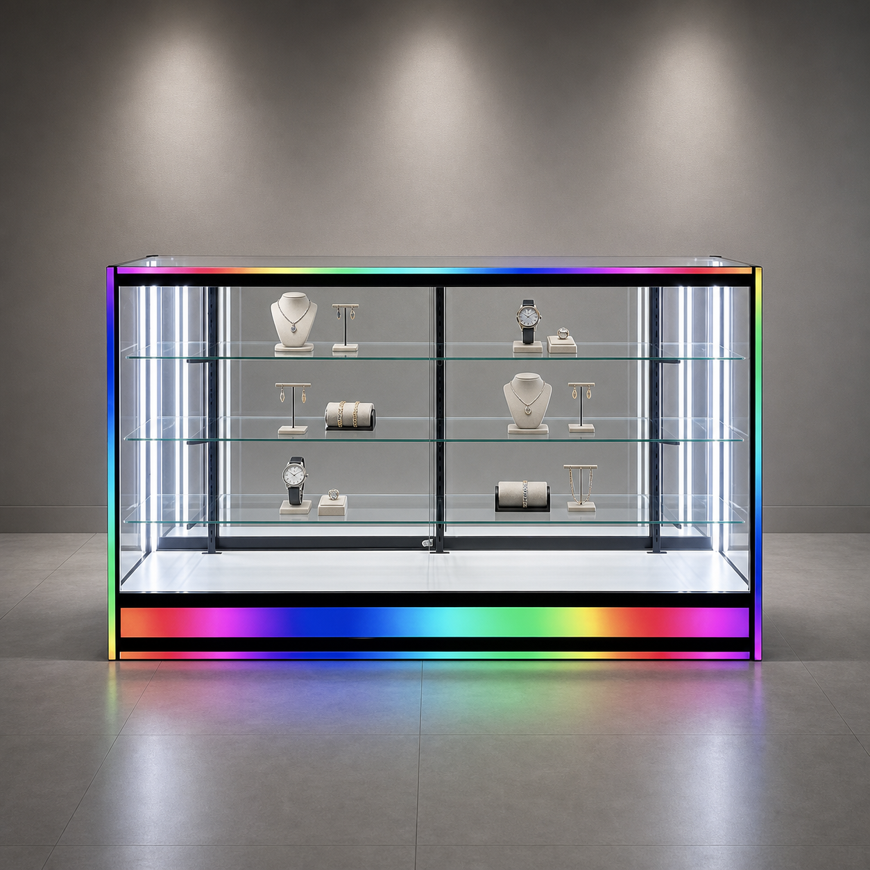 rgb-frame-glass-showcase-sd-006-70in-1 70 in. RGB Frame & Lightbox Glass Showcase – SD-006 - Image 1